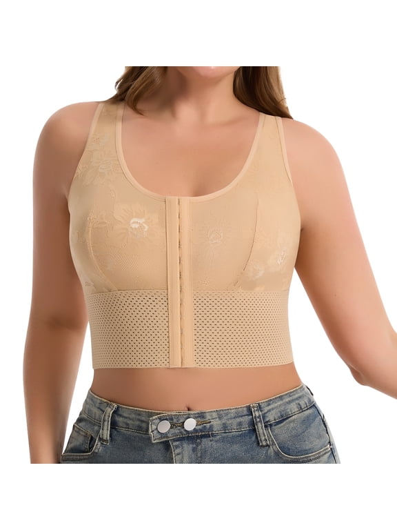 Women's Plus Size Supportive Bras Extra Long Front-Closure Bra Wireless Full Coverage No Underwire Bras