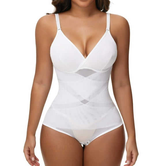 Vaslanda V Neck Bra Bodysuit Shapewear for Women Tummy Control Waist Trainer Full Body Shaper Butt Lifter Briefs Jumpsuit Tops