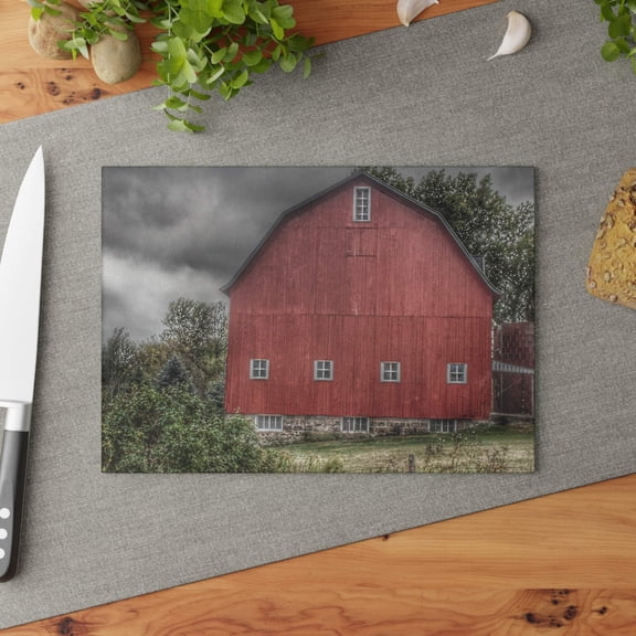 U R There Photography Vassar Road Red II Rustic Farmhouse Tempered-Glass Cutting Board 8"x 11"