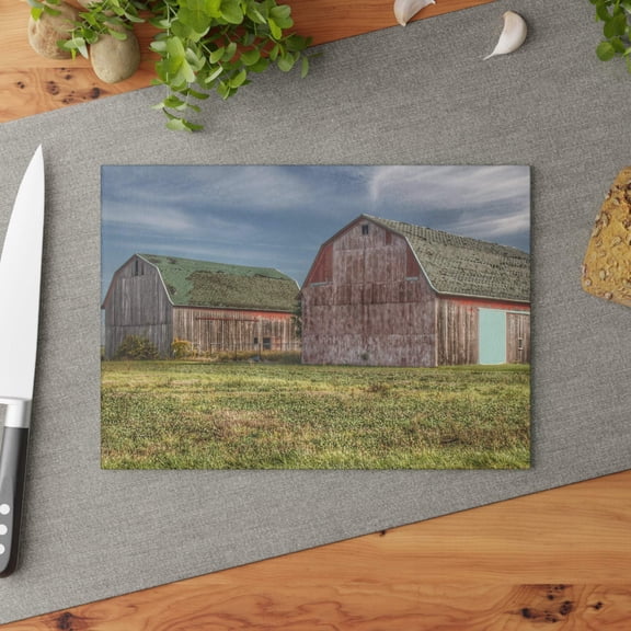 U R There Photography Vassar Twin Reds Rustic Farmhouse Tempered-Glass Cutting Board 8"x 11"