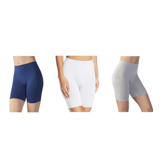 Vassarette Women's 3-Pack Comfortably Smooth Slip Short, Style 12674, Navy/White/Grey, 2XL/9