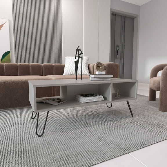 Vassel Coffee Table,Hairpin Legs,Two Shelves,White Particle Board Furniture Primary Living Space Tables