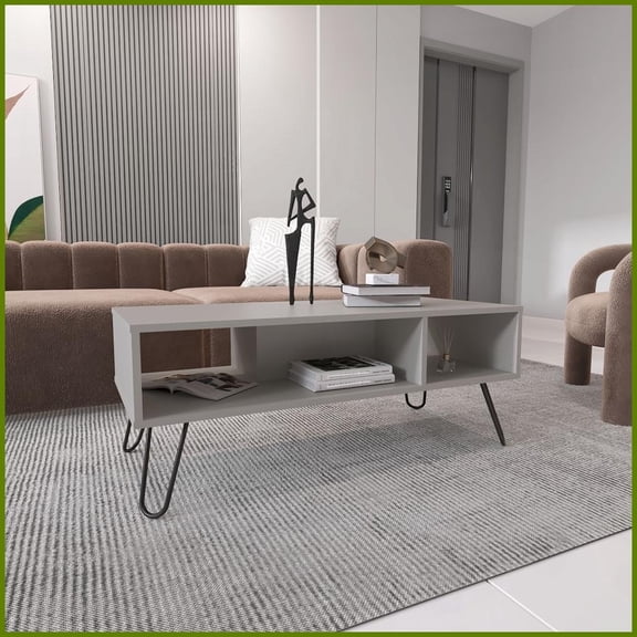 Vassel Open Modern Coffee Table with Hairpin Legs - Two Shelves, Spacious Top & Storage