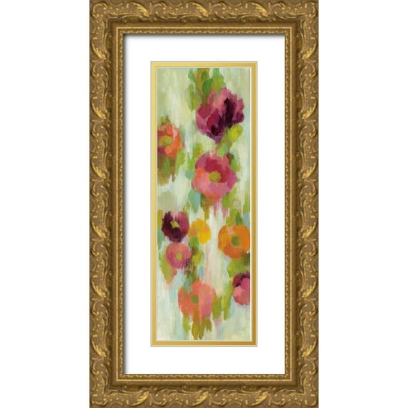 Vassileva, Silvia 11x24 Gold Ornate Wood Framed with Double Matting Museum Art Print Titled - Coral and Emerald Garden III