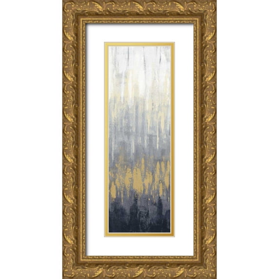 Vassileva, Silvia 11x24 Gold Ornate Wood Framed with Double Matting Museum Art Print Titled - Rain on Asphalt III Navy