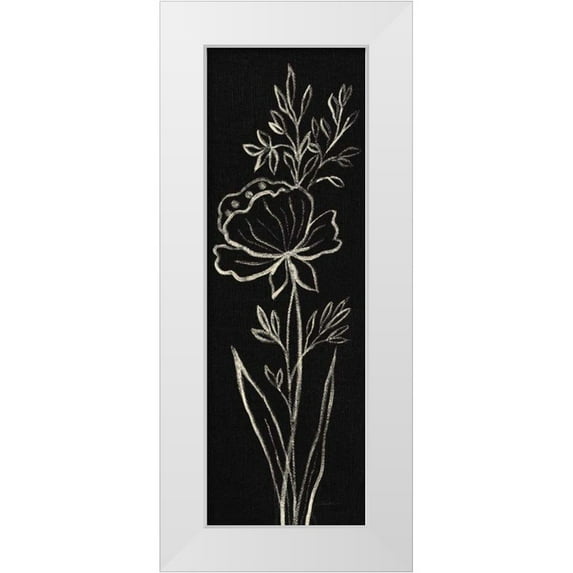 Vassileva, Silvia 11x24 White Modern Wood Framed Museum Art Print Titled - Black Floral III Crop