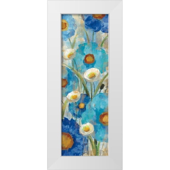 Vassileva, Silvia 11x24 White Modern Wood Framed Museum Art Print Titled - Sunkissed Blue and White Flowers I
