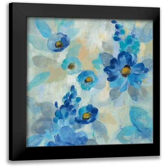Vassileva, Silvia 12x12 Black Modern Framed Museum Art Print Titled - Blue Flowers Whisper III