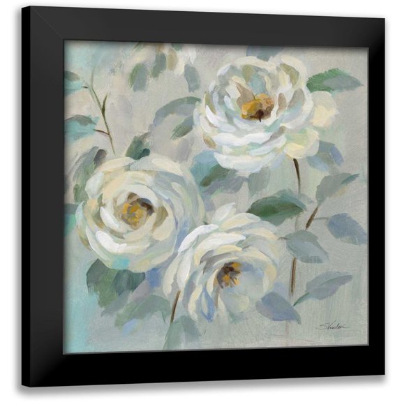 Vassileva, Silvia 12x12 Black Modern Framed Museum Art Print Titled - Blue Gray Floral