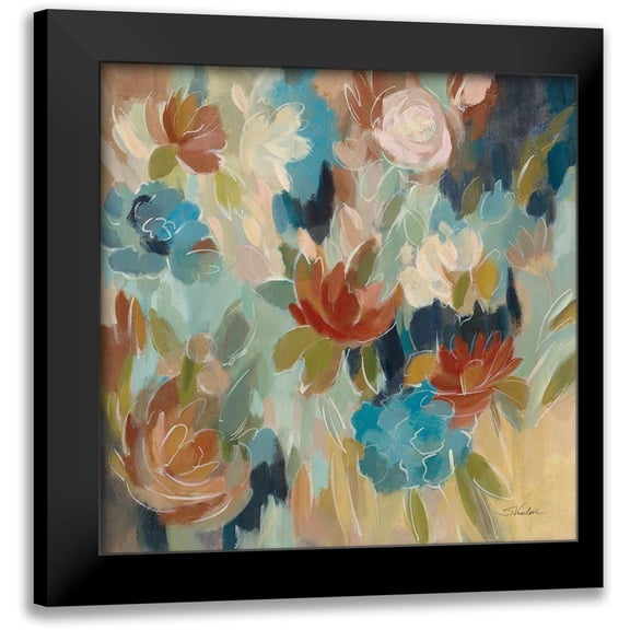 Vassileva, Silvia 12x12 Black Modern Framed Museum Art Print Titled - Blue and Sienna Floral