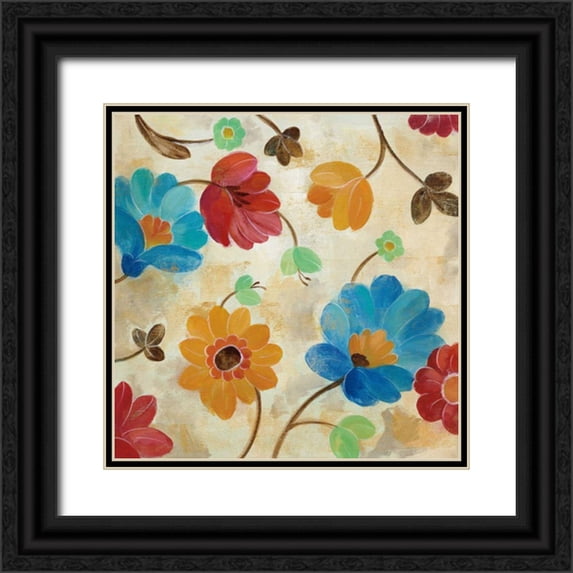 Vassileva, Silvia 12x12 Black Ornate Wood Framed with Double Matting Museum Art Print Titled - Coral and Teal Garden I