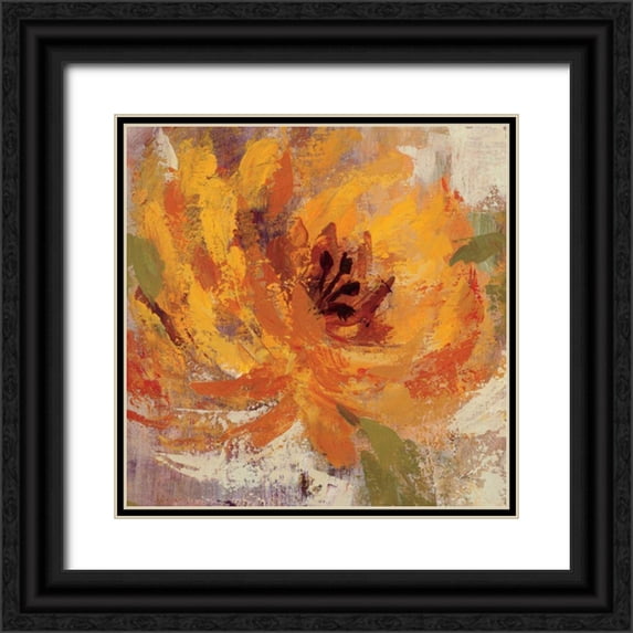 Vassileva, Silvia 12x12 Black Ornate Wood Framed with Double Matting Museum Art Print Titled - Fiery Dahlias I - Crop