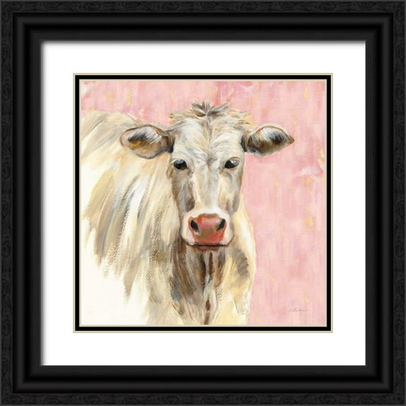 Vassileva, Silvia 12x12 Black Ornate Wood Framed with Double Matting Museum Art Print Titled - White Cow on Pink