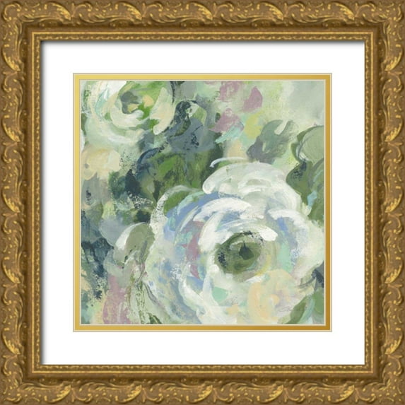 Vassileva, Silvia 12x12 Gold Ornate Wood Framed with Double Matting Museum Art Print Titled - Sage and Lavender Peonies III Light