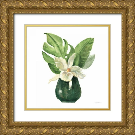 Vassileva, Silvia 12x12 Gold Ornate Wood Framed with Double Matting Museum Art Print Titled - Tropical Leaves I on White