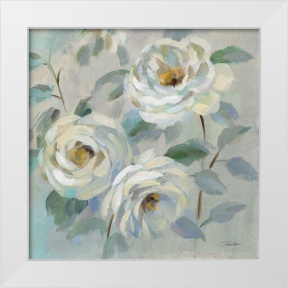 Vassileva, Silvia 12x12 White Modern Wood Framed Museum Art Print Titled - Blue Gray Floral