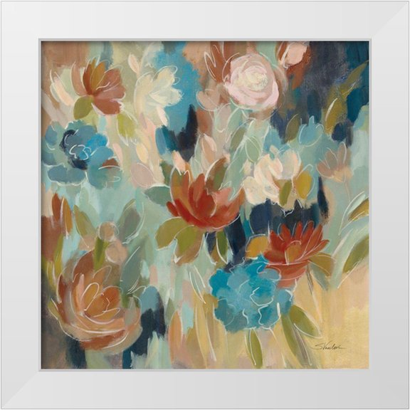 Vassileva, Silvia 12x12 White Modern Wood Framed Museum Art Print Titled - Blue and Sienna Floral