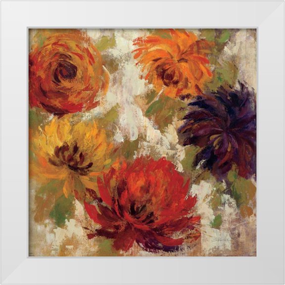 Vassileva, Silvia 12x12 White Modern Wood Framed Museum Art Print Titled - Fiery Dahlias II