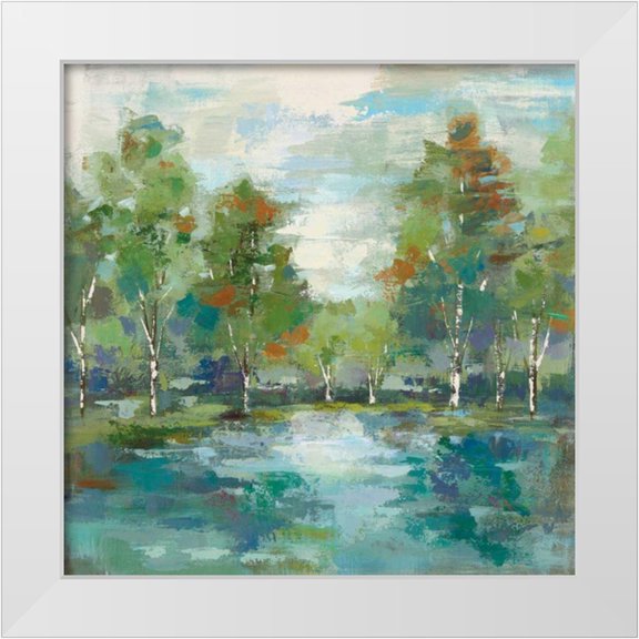 Vassileva, Silvia 12x12 White Modern Wood Framed Museum Art Print Titled - Forest at Dawn Turquoise