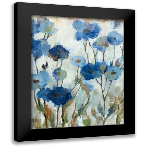Vassileva, Silvia 12x14 Black Modern Framed Museum Art Print Titled - Abstracted Floral in Blue III