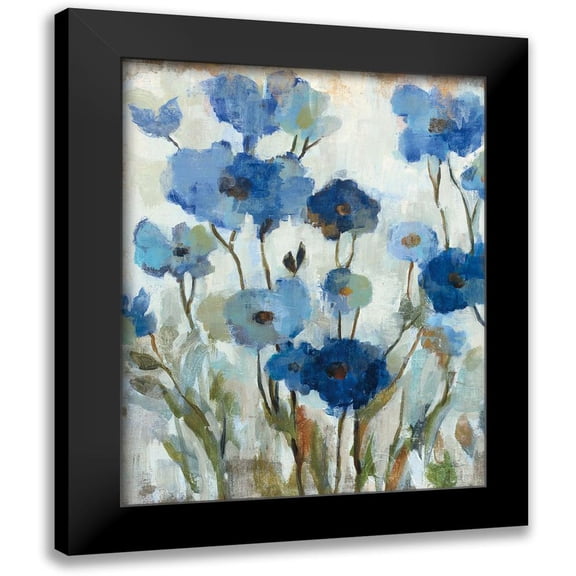 Vassileva, Silvia 12x14 Black Modern Framed Museum Art Print Titled - Abstracted Floral in Blue II