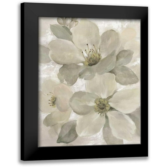 Vassileva, Silvia 12x14 Black Modern Framed Museum Art Print Titled - White on White Floral I Crop Neutral