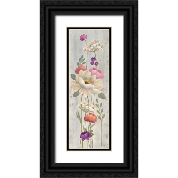 Vassileva, Silvia 13x32 Black Ornate Wood Framed with Double Matting Museum Art Print Titled - Retro Floral I