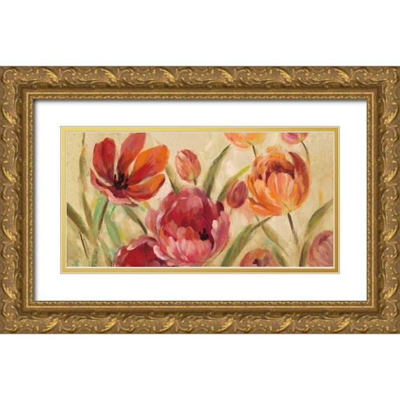 Vassileva, Silvia 14x9 Gold Ornate Wood Framed with Double Matting Museum Art Print Titled - Expressive Tulips Neutral v2