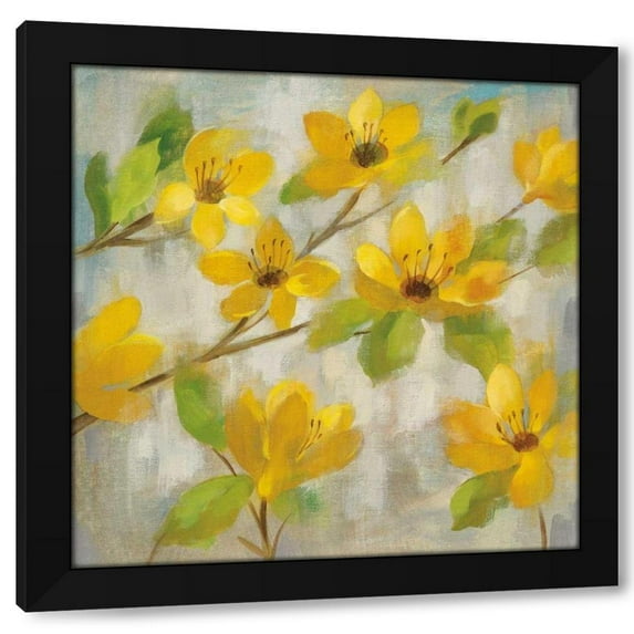 Silvia Vassileva 15x15 Black Modern Wood Framed Wall Art Titled - Golden Bloom II