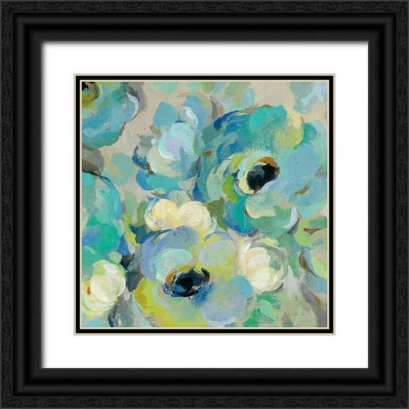 Vassileva, Silvia 15x15 Black Ornate Wood Framed with Double Matting Museum Art Print Titled - Fresh Teal Flowers III