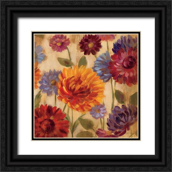 Vassileva, Silvia 15x15 Black Ornate Wood Framed with Double Matting Museum Art Print Titled - Rainbow Dahlias Crop III
