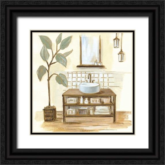 Vassileva, Silvia 15x15 Black Ornate Wood Framed with Double Matting Museum Art Print Titled - Sage Bathroom II
