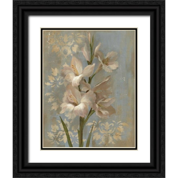 Vassileva, Silvia 15x18 Black Ornate Wood Framed with Double Matting Museum Art Print Titled - Gladiola on Soft Blue - Original