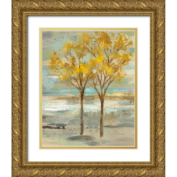 Vassileva, Silvia 15x18 Gold Ornate Wood Framed with Double Matting Museum Art Print Titled - Golden Tree and Fog II