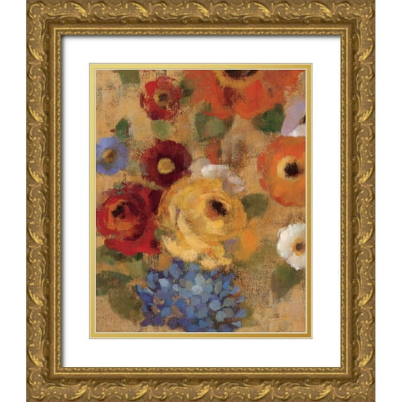 Vassileva, Silvia 15x18 Gold Ornate Wood Framed with Double Matting Museum Art Print Titled - Jacquard Floral I Crop