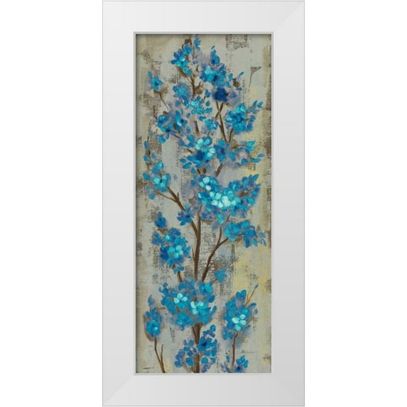 Vassileva, Silvia 15x32 White Modern Wood Framed Museum Art Print Titled - Almond Branch II Blue Crop