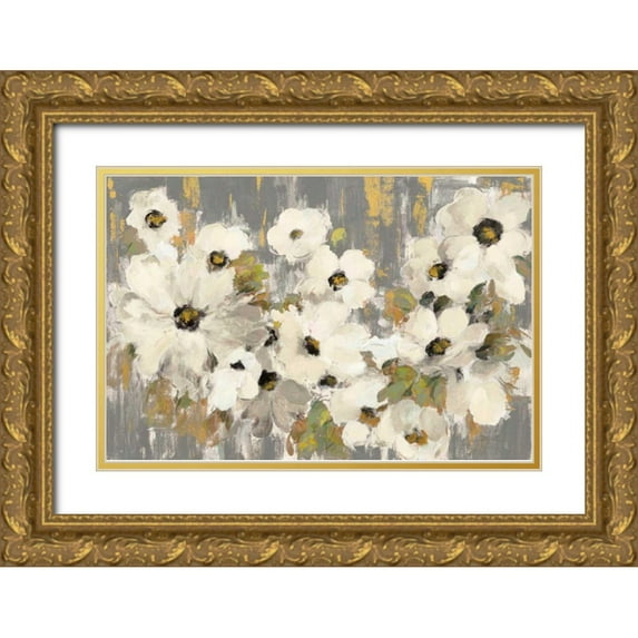 Vassileva, Silvia 18x13 Gold Ornate Wood Framed with Double Matting Museum Art Print Titled - White and Green Bloom Gray