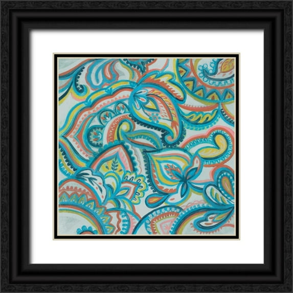 Vassileva, Silvia 20x20 Black Ornate Wood Framed with Double Matting Museum Art Print Titled - Emerald Paisley II