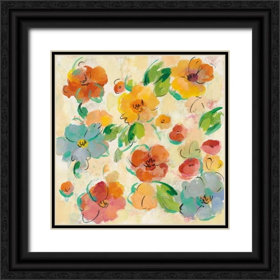 Vassileva, Silvia 20x20 Black Ornate Wood Framed with Double Matting Museum Art Print Titled - Playful Floral Trio III