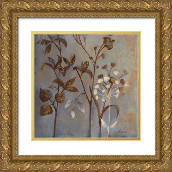 Vassileva, Silvia 20x20 Gold Ornate Wood Framed with Double Matting Museum Art Print Titled - Branches in Dusty Blue I