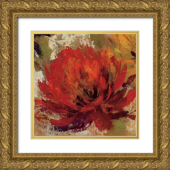Vassileva, Silvia 20x20 Gold Ornate Wood Framed with Double Matting Museum Art Print Titled - Fiery Dahlias II - Crop