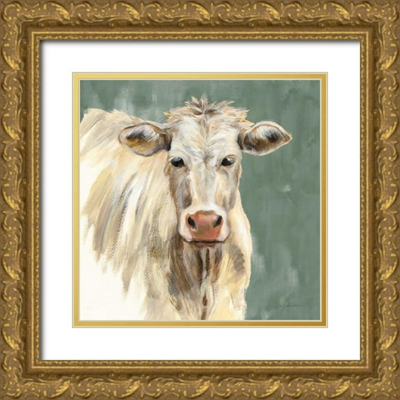 Vassileva, Silvia 20x20 Gold Ornate Wood Framed with Double Matting Museum Art Print Titled - White Cow on Sage