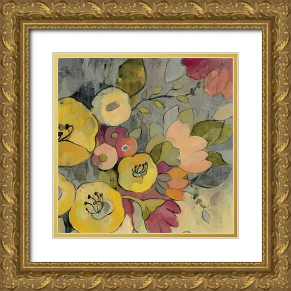 Vassileva, Silvia 20x20 Gold Ornate Wood Framed with Double Matting Museum Art Print Titled - Yellow Floral Duo I