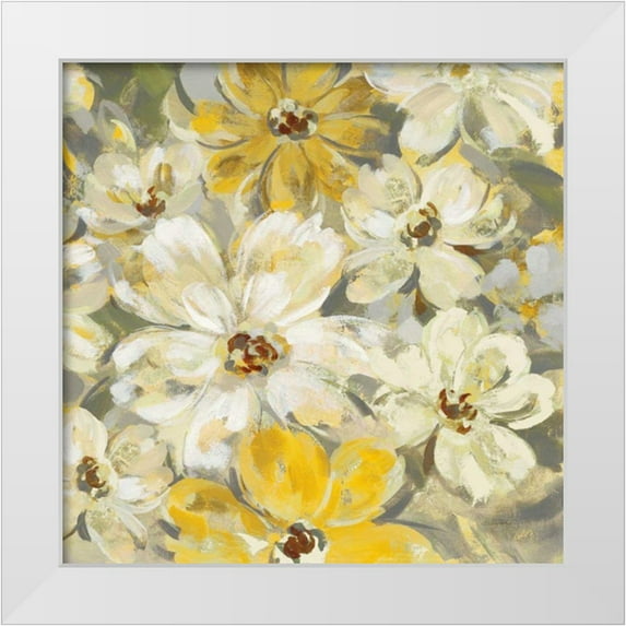 Vassileva, Silvia 20x20 White Modern Wood Framed Museum Art Print Titled - Scattered Spring Petals Yellow Gray Crop