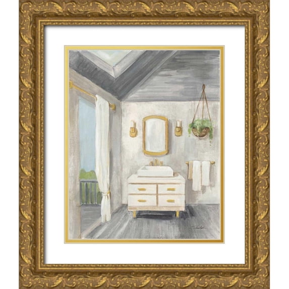 Vassileva, Silvia 20x24 Gold Ornate Wood Framed with Double Matting Museum Art Print Titled - Attic Bathroom I Gray Wood