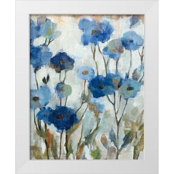 Vassileva, Silvia 20x24 White Modern Wood Framed Museum Art Print Titled - Abstracted Floral in Blue III