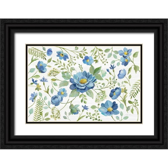 Vassileva, Silvia 24x17 Black Ornate Wood Framed with Double Matting Museum Art Print Titled - Botanical Blue I