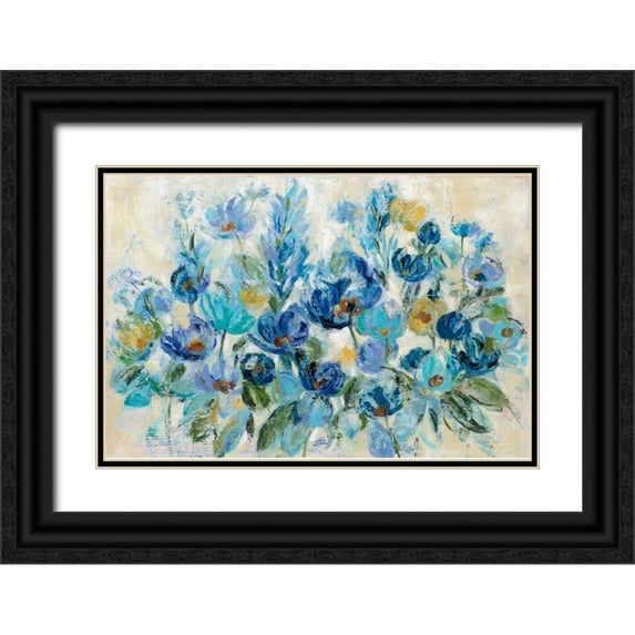 Vassileva, Silvia 24x17 Black Ornate Wood Framed with Double Matting Museum Art Print Titled - Scattered Blue Flowers