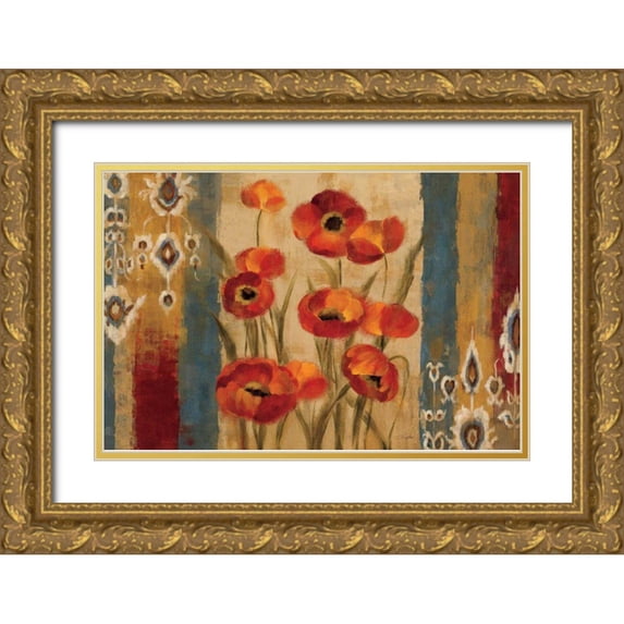 Vassileva, Silvia 24x17 Gold Ornate Wood Framed with Double Matting Museum Art Print Titled - Ikat Floral Tapestry
