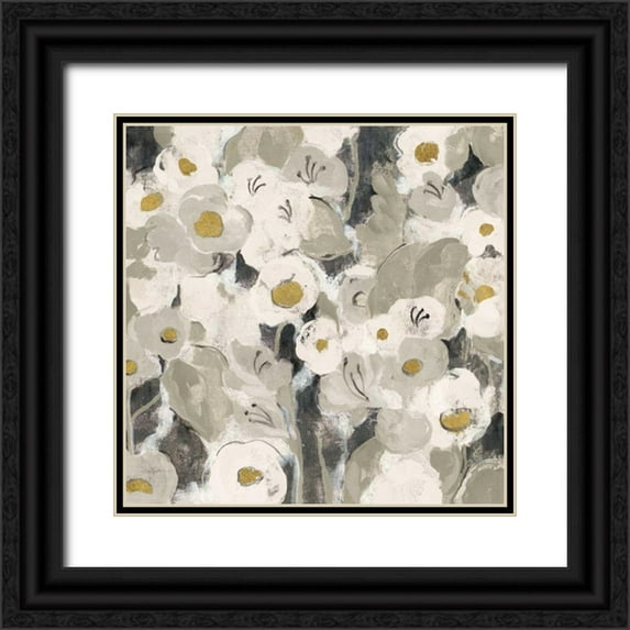 Vassileva, Silvia 26x26 Black Ornate Wood Framed with Double Matting Museum Art Print Titled - Velvety Florals Neutral III